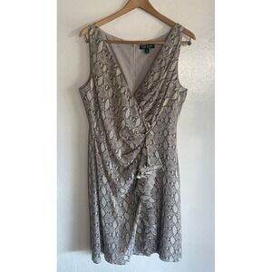 Lauren Ralph Lauren Snakeskin Print Sheath Dress Sleeveless Party 14 EUC